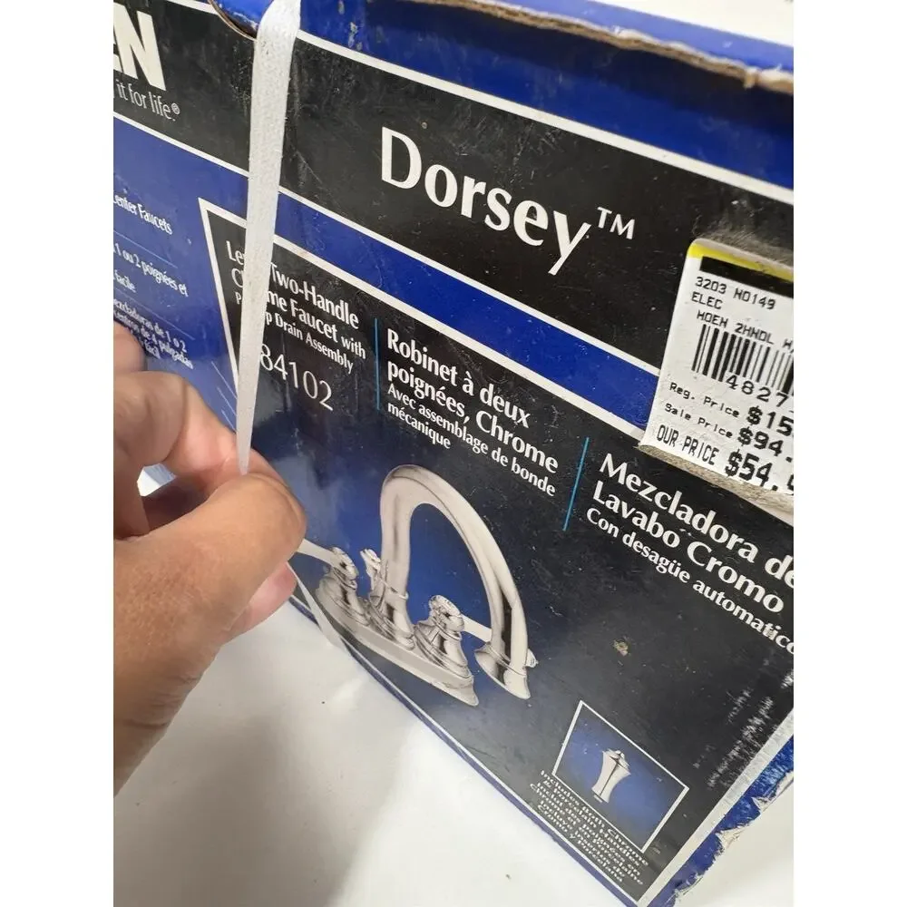 Moen‎ Dorsey Polished Chrome Bathroom Faucet #84102 4” Center NEW SEALED